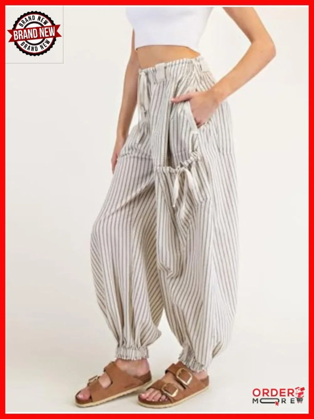Women's Drawstring Striped Wide Leg Lounge Pants with Pockets